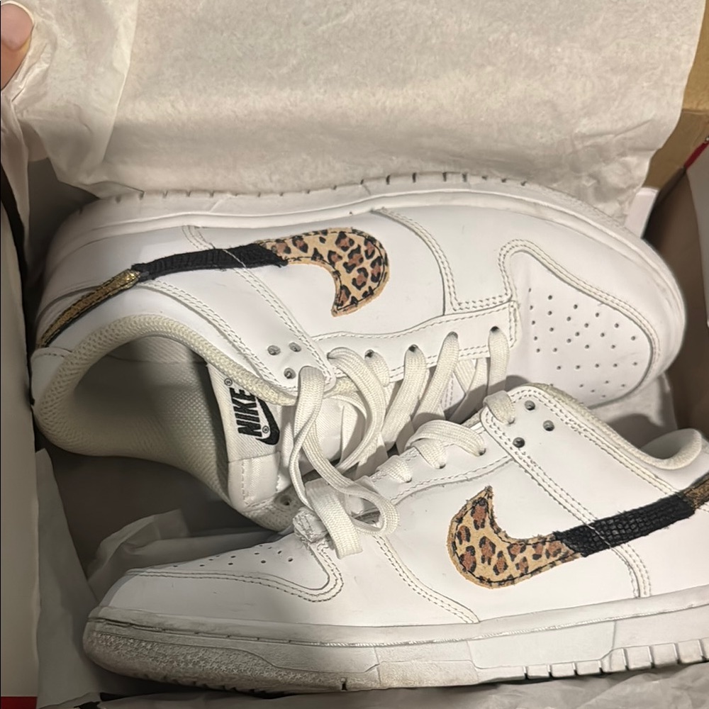 Nike White and Brown Sneakers with Animal Print